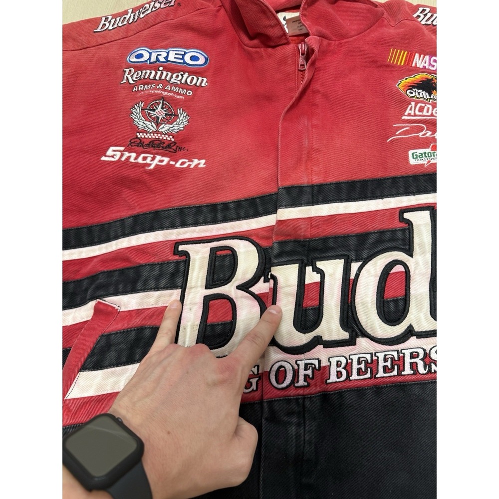 Vintage Men's Dale Earnhardt Jr. Budweiser NASCAR Racing Jacket 90s Sz Large - Picture 6 of 7